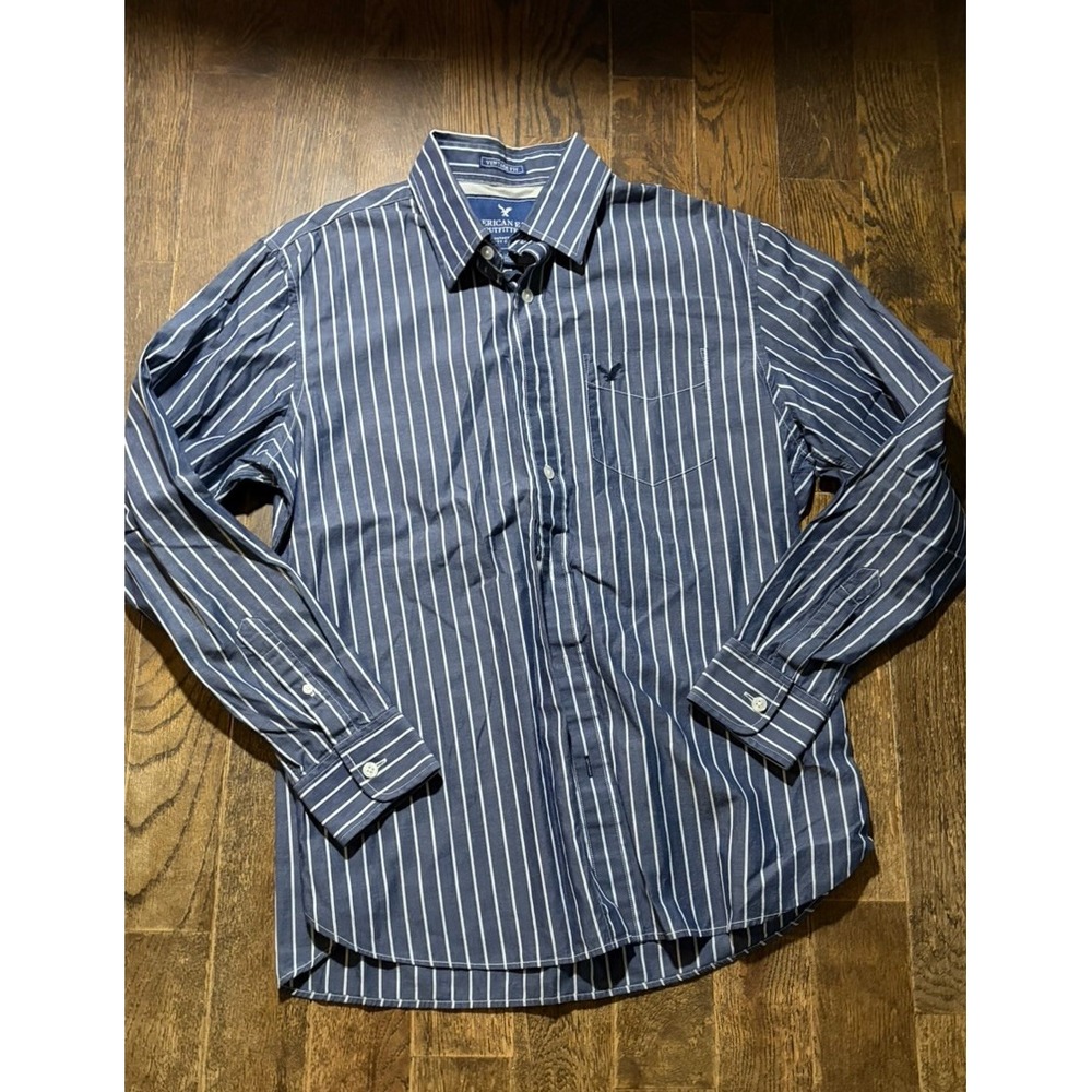 Men's AMERICAN EAGLE Vintage Fit Long Sleeve Button Up Shirt Size Large Striped